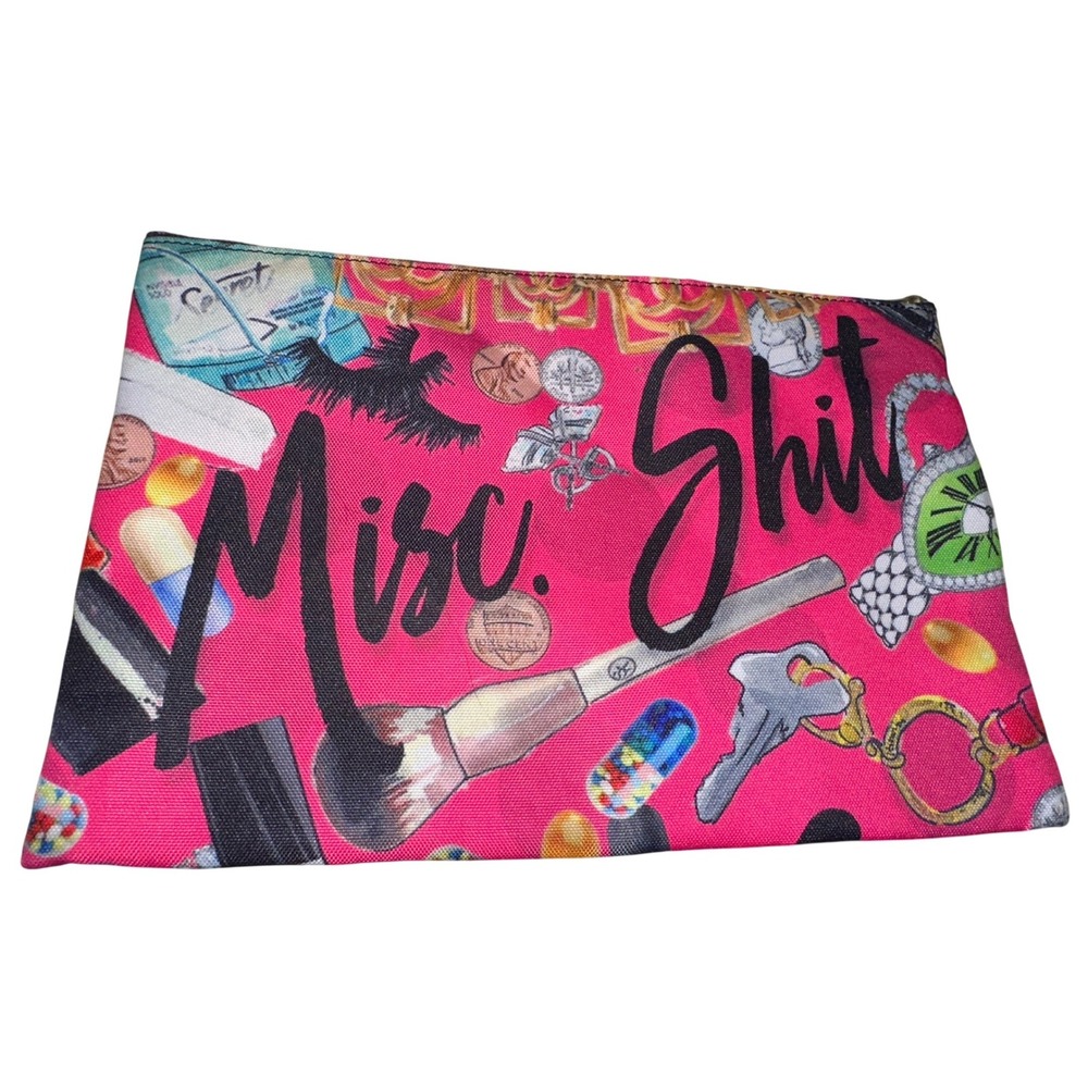 Misc‎ Shit Pink Canvas Graphic Pouch Makeup Bag Zipper Clutch Eclectic Print